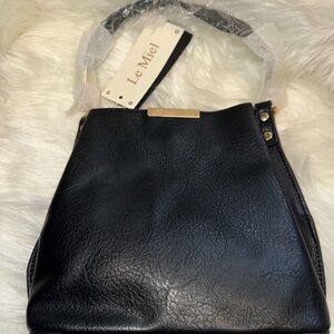 Elegant Black Leather Handbag Le Miel NWT